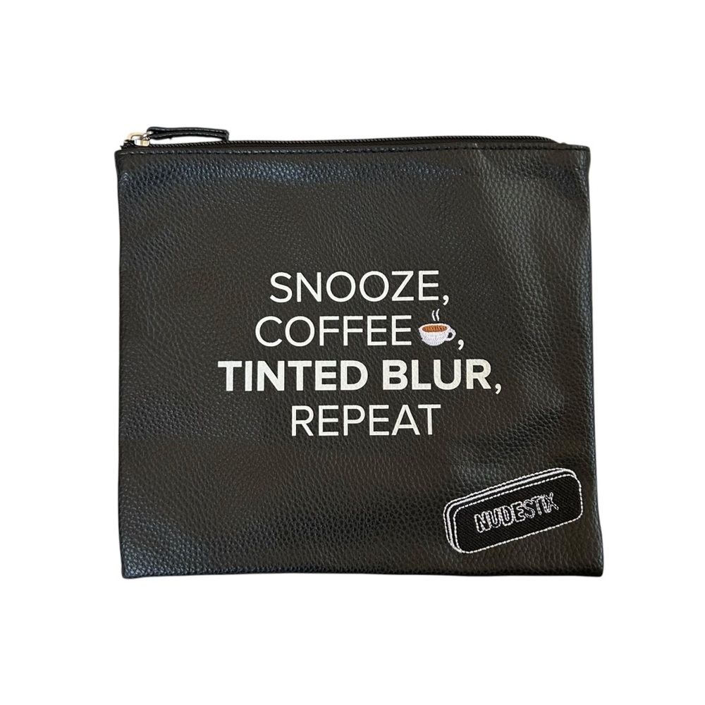 Nudestix Black Vegan Leather Makeup Pouch Cosmetic Bag Snooze Coffee Blur Repeat